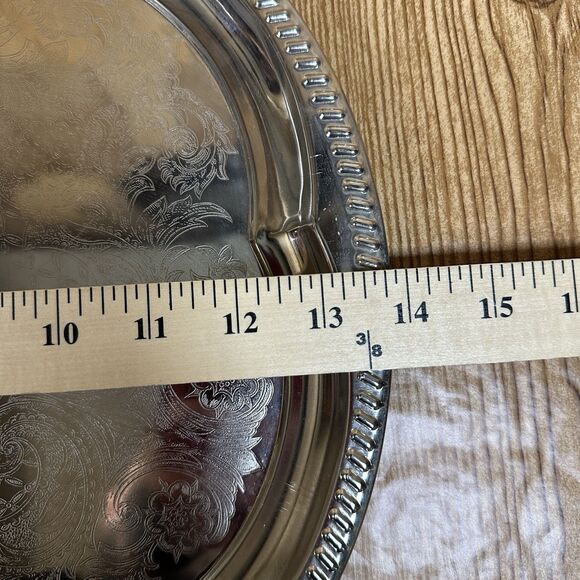 Vintage Finest Nickel Plated Tinplate Serving Platter Tarnish Proof‎ Floral 14” - Picture 10 of 11